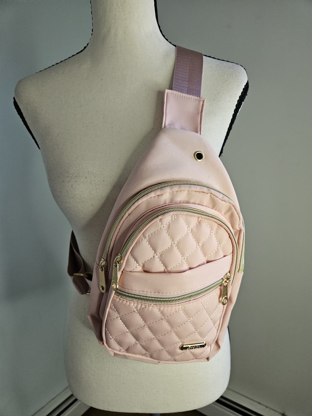 Quilted Pink Crossbody Sling Bag with Gold Hardware
